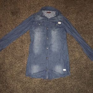 Button up jean material shirt (girls size) medium